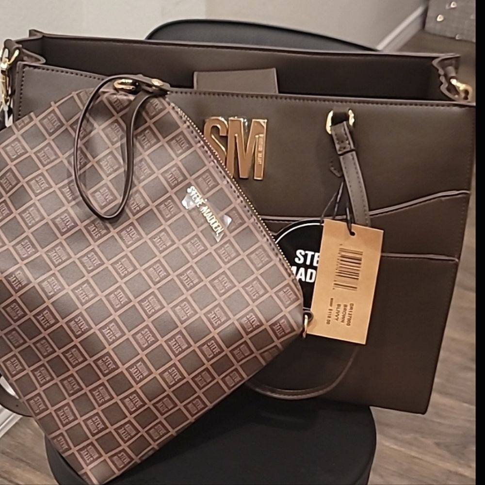 Steve Madden BLivvy Tote Bag w/Detachable Crossbody- Brown - Picture 4 of 9